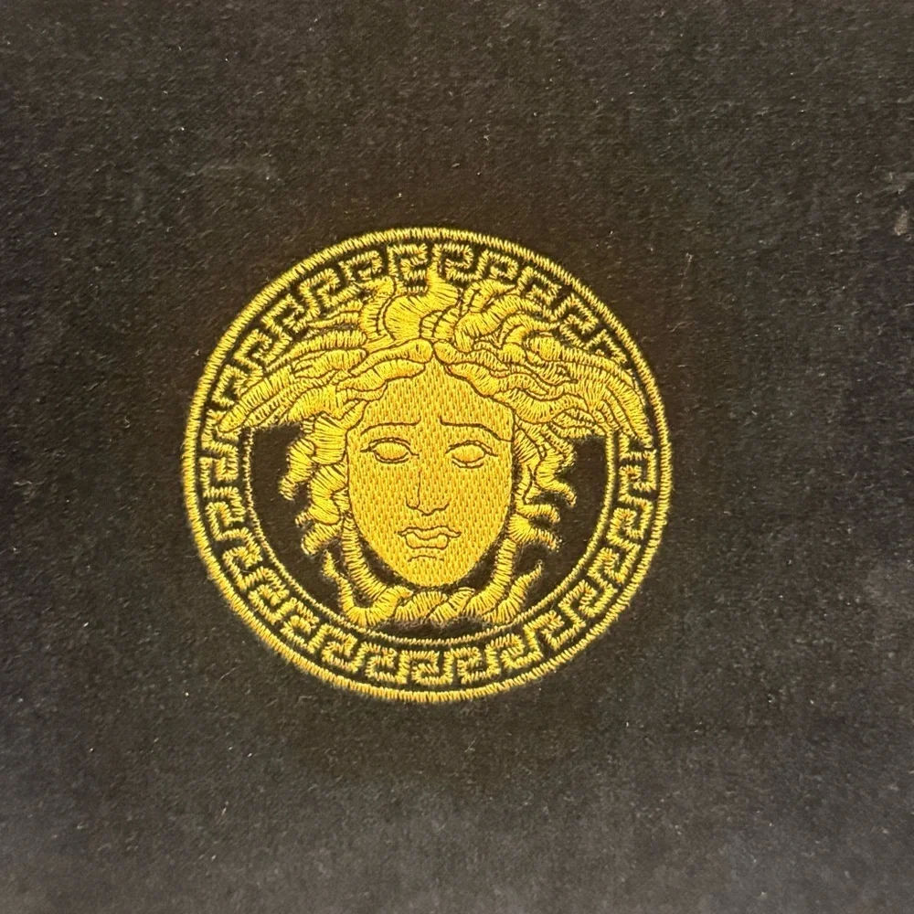 Gianni Versace Decorative Pillow Gold Embroidered Medusa Blue Velvet Designer
